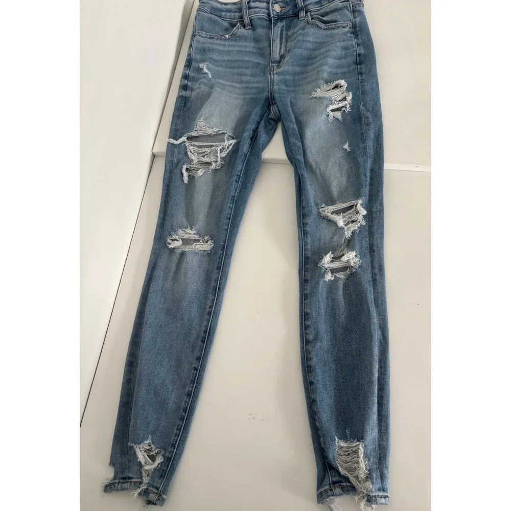 AE Jeggings 8 Next Level Stretch Distressed High Rise Festival Grunge Streetwear - Picture 14 of 16